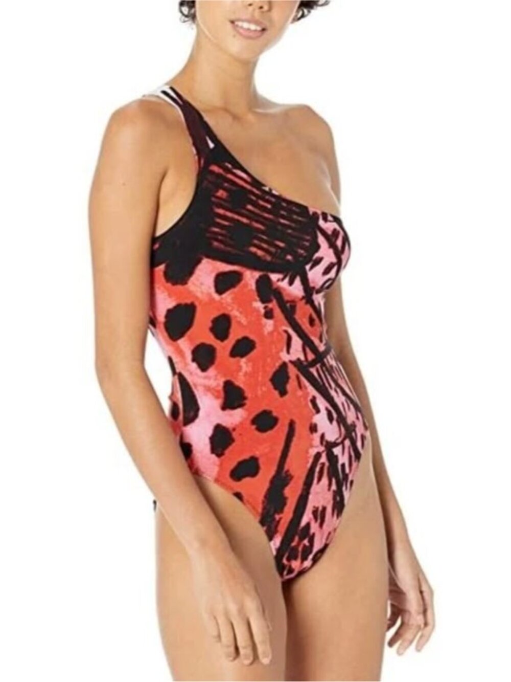Norma Kamali Mio One Shoulder One Piece Swimsuit Abstract Animal Print Sz M